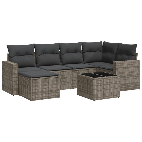 vidaXL 7 Piece Garden Sofa Set with Cushions Grey Poly Rattan