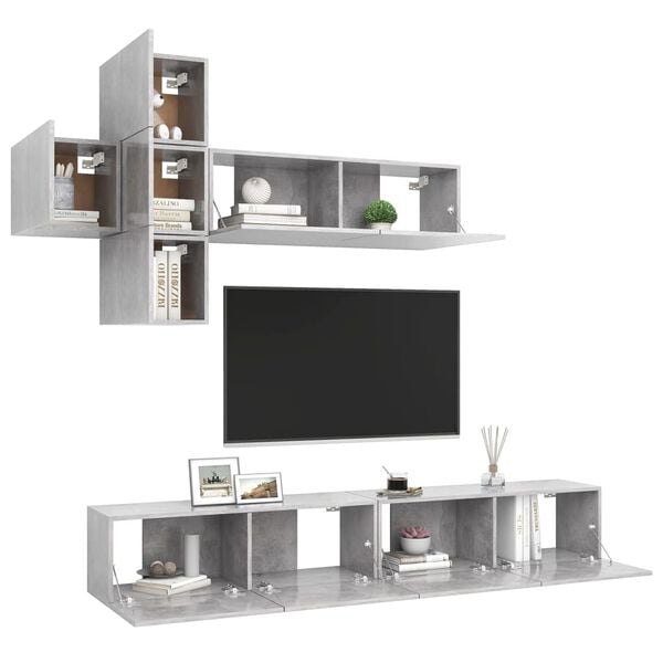 vidaXL 7 Piece TV Cabinet Set Concrete Grey Engineered Wood