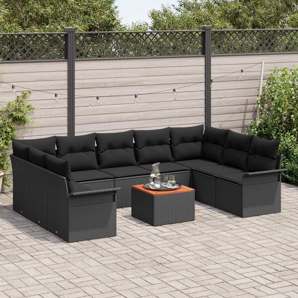 vidaXL Garden Sofa Set with Cushion with Storage Manual 10 pcs Black
