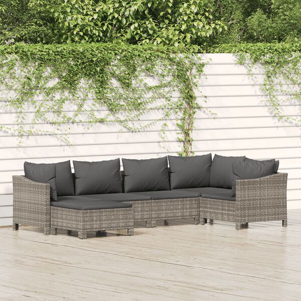 vidaXL 6 Piece Garden Lounge Set with Cushions Grey Poly Rattan