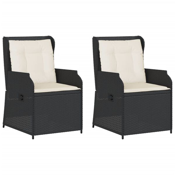 vidaXL Reclining Garden Chairs 2 pcs with Cushions Black Poly Rattan