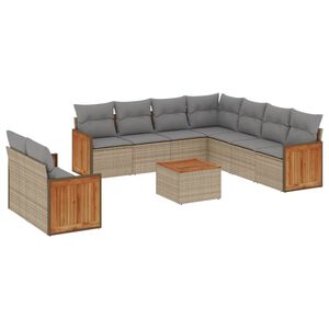 vidaXL 10 Piece Garden Sofa Set with Cushions Beige Poly Rattan