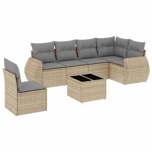 vidaXL 7 Piece Garden Sofa Set with Cushions Beige Poly Rattan