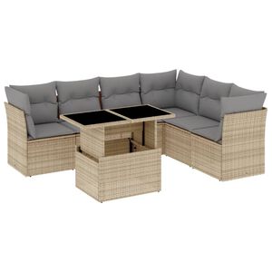 vidaXL 7 Piece Garden Sofa Set with Cushions Beige Poly Rattan