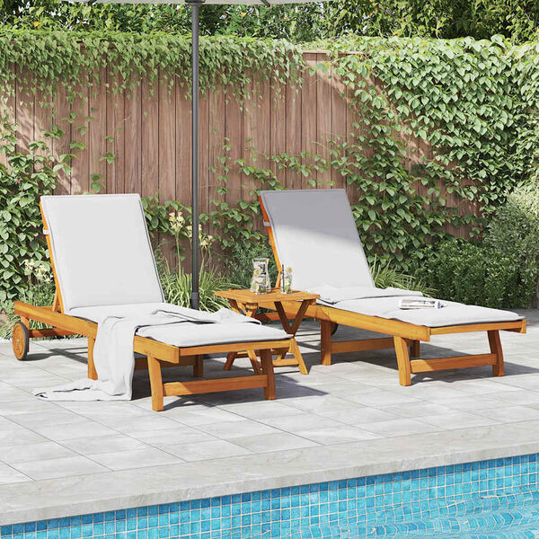 vidaXL Sun Loungers 2 pcs with Table Solid Wood Acacia