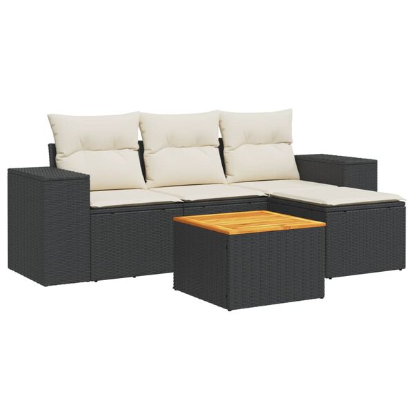 vidaXL 5 Piece Garden Sofa Set with Cushions Black Poly Rattan