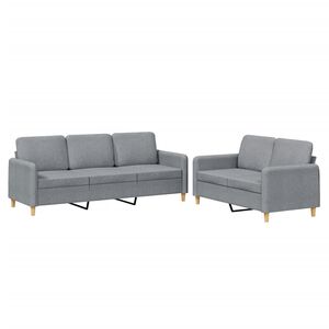 vidaXL 2 Piece Sofa Set with Cushions Light Grey Fabric