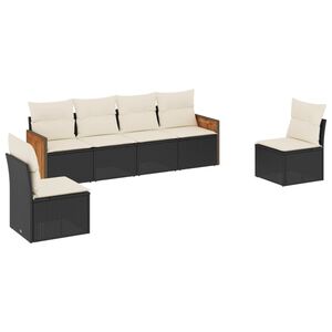 vidaXL 6 Piece Garden Sofa Set with Cushions Black Poly Rattan