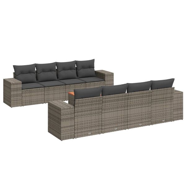 vidaXL 9 Piece Garden Sofa Set with Cushions Grey Poly Rattan