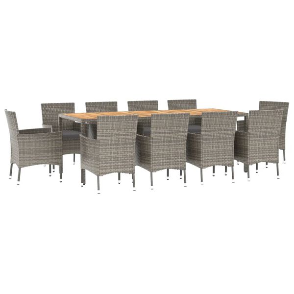 vidaXL 11 Piece Garden Dining Set with Cushions Grey Poly Rattan