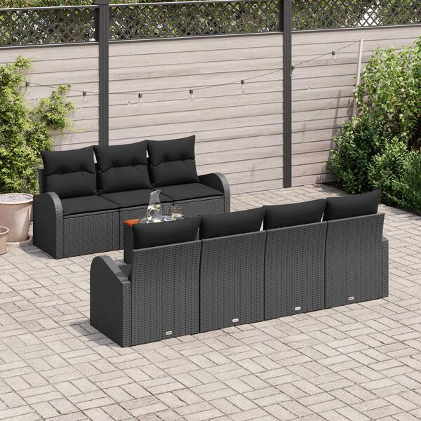vidaXL Garden Sofa Set with Storage 8 pcs Black Poly Rattan
