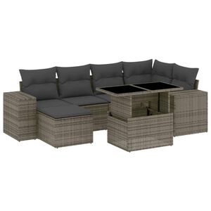 vidaXL 7 Piece Garden Sofa Set with Cushions Grey Poly Rattan
