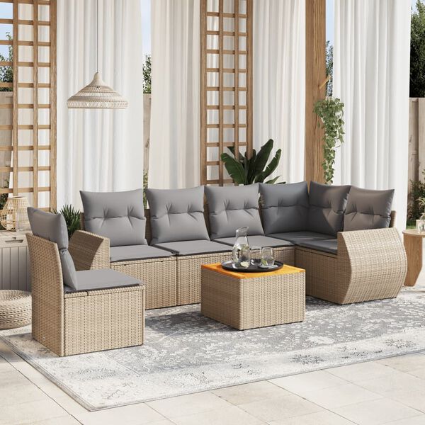 vidaXL 7 Piece Garden Sofa Set with Cushions Beige Poly Rattan