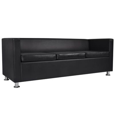 vidaXL Sofa 3-Seater Artificial Leather Black