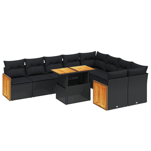 vidaXL 10 Piece Garden Sofa Set with Cushions Black Poly Rattan