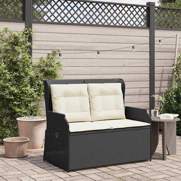 vidaXL Garden Bench with Cushion Black Poly rattan