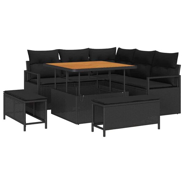 vidaXL Garden Sofa Set with Cushion with Storage 8 pcs Black