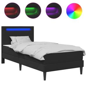vidaXL Bed Frame with LED Strip Lights Black 90 x 190 cm Faux Leather