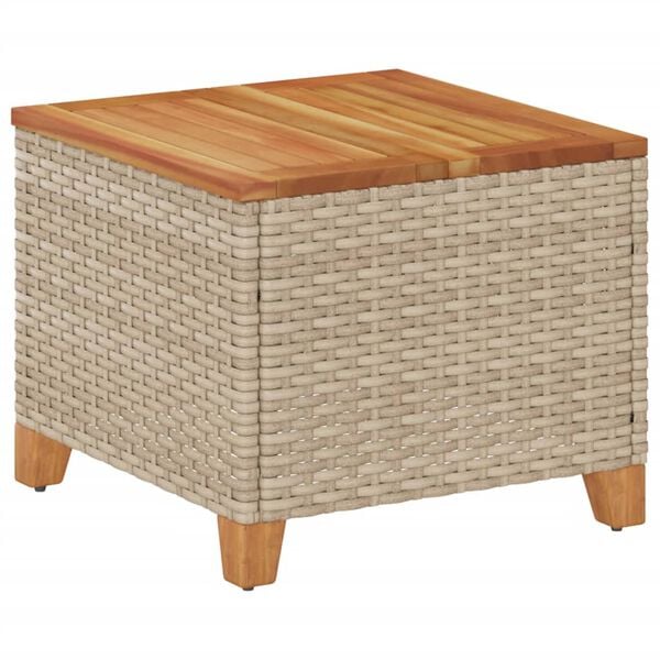 vidaXL Garden Table Beige 45x45x37 cm Poly Rattan Acacia Wood