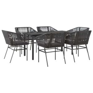 vidaXL 7 Piece Garden Dining Set with Cushions Black Poly Rattan Glass