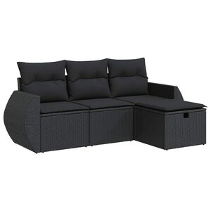 vidaXL 4 Piece Garden Sofa Set with Cushions Black Poly Rattan