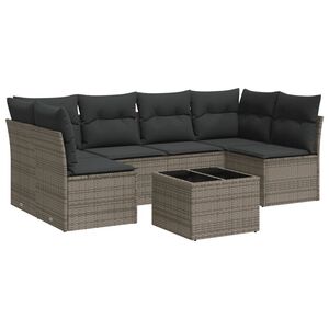 vidaXL 7 Piece Garden Sofa Set with Cushions Grey Poly Rattan