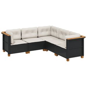 vidaXL 5 Piece Garden Sofa Set with Cushions Black Poly Rattan
