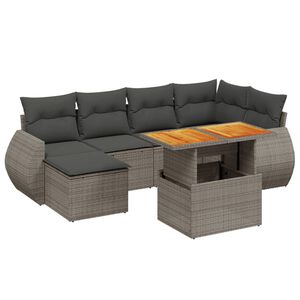 vidaXL 7 Piece Garden Sofa Set with Cushions Grey Poly Rattan