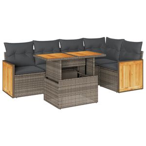 vidaXL 6 Piece Garden Sofa Set with Cushions Grey Poly Rattan Acacia