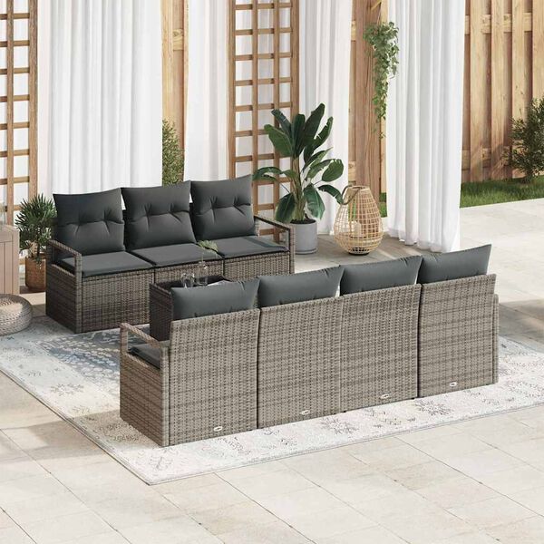 vidaXL Garden Sofa Set 8 pcs Grey Poly Rattan and Steel and Glass