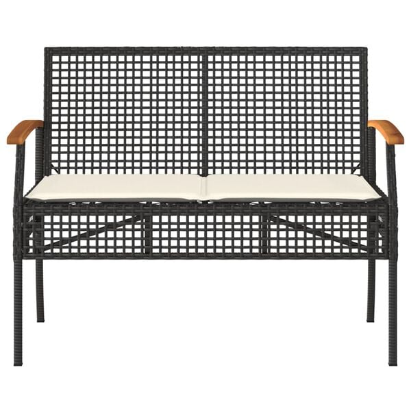 vidaXL Garden Bench with Cushion Black Poly Rattan Acacia Wood