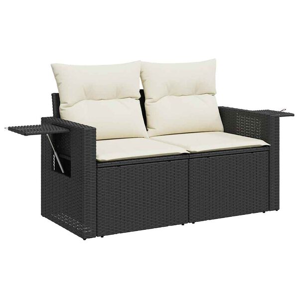 vidaXL 7 Piece Garden Sofa Set with Cushions Black Poly Rattan