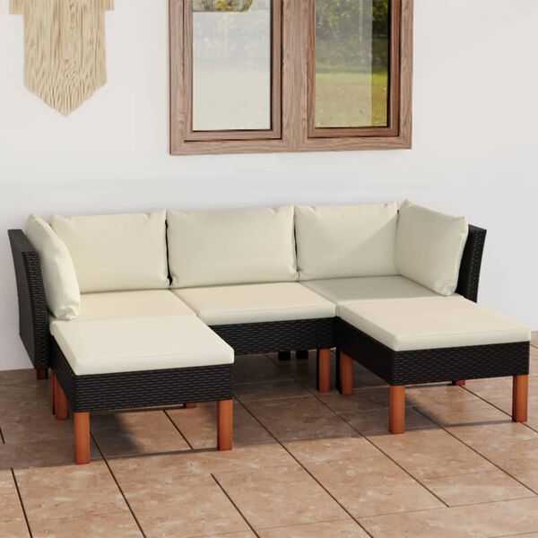 vidaXL 5 Piece Garden Lounge Set with Cushions Poly Rattan Black