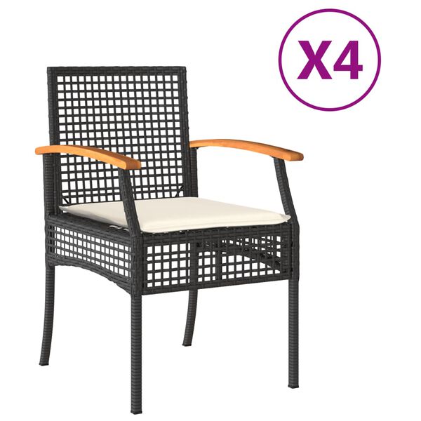 vidaXL Garden Chairs with Cushions 4 pcs Black Poly Rattan Acacia Wood