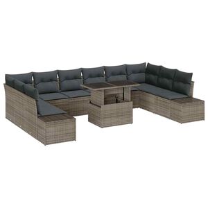 vidaXL Garden Sofa Set with Cushion 11 pcs Grey Poly Rattan