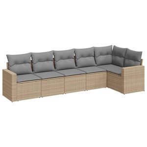 vidaXL 6 Piece Garden Sofa Set with Cushions Beige Poly Rattan