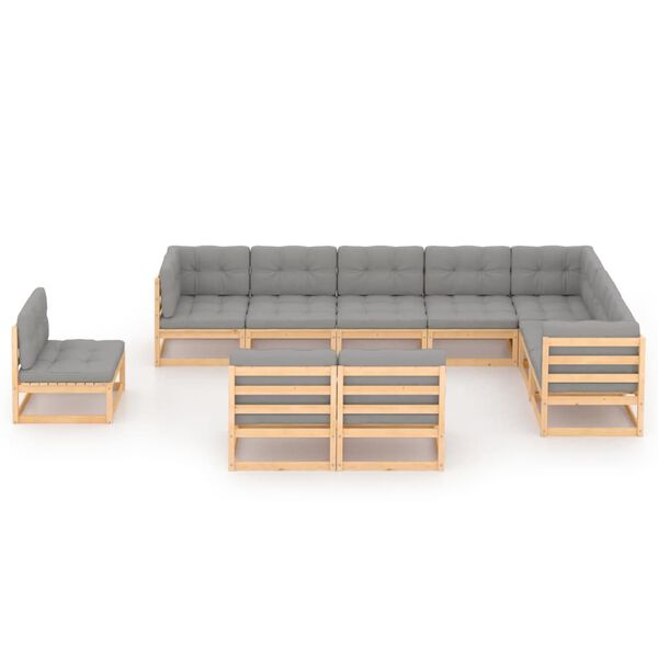 vidaXL 10 Piece Garden Lounge Set with Cushions Solid Pinewood