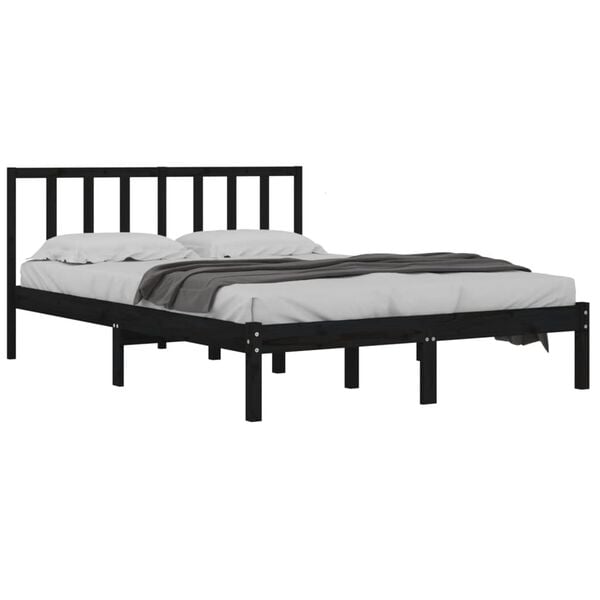 vidaXL Bed Frame without Mattress Black Solid Wood Pine 150x200 cm King Size