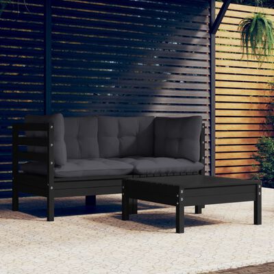 vidaXL 3 Piece Garden Lounge Set with Anthracite Cushions Pinewood