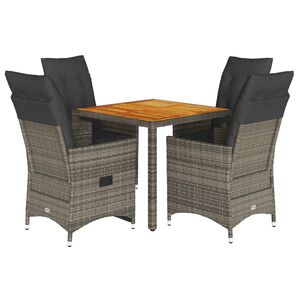 vidaXL 5 Piece Garden Dining Set with Cushions Grey Poly Rattan