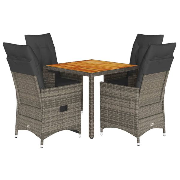 vidaXL 5 Piece Garden Dining Set with Cushions Grey Poly Rattan
