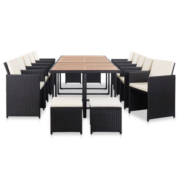 vidaXL 15 Piece Outdoor Dining Set with Cushions Poly Rattan Black