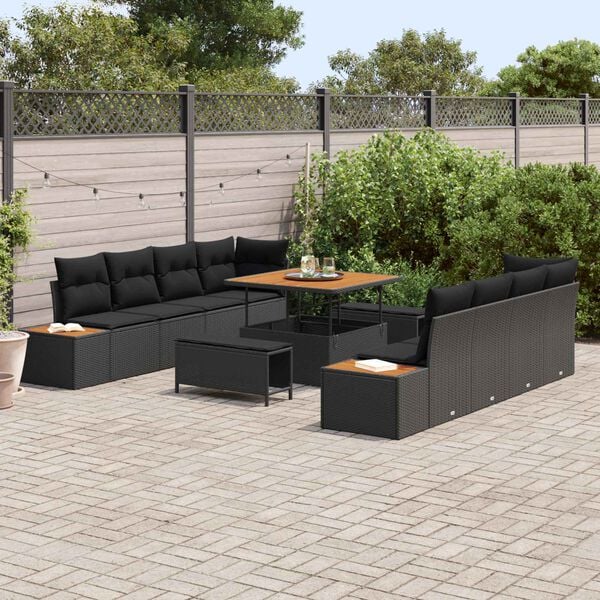 vidaXL Garden Sofa Set with Cushion 11 pcs Black Poly rattan
