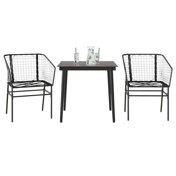vidaXL 3 Piece Garden Dining Set with Cushions Brown Poly Rattan Glass
