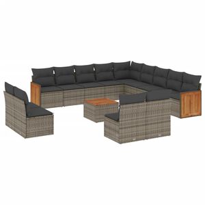 vidaXL 14 Piece Garden Sofa Set with Cushions Grey Poly Rattan