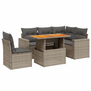 vidaXL 6 Piece Garden Sofa Set with Cushions Grey Poly Rattan