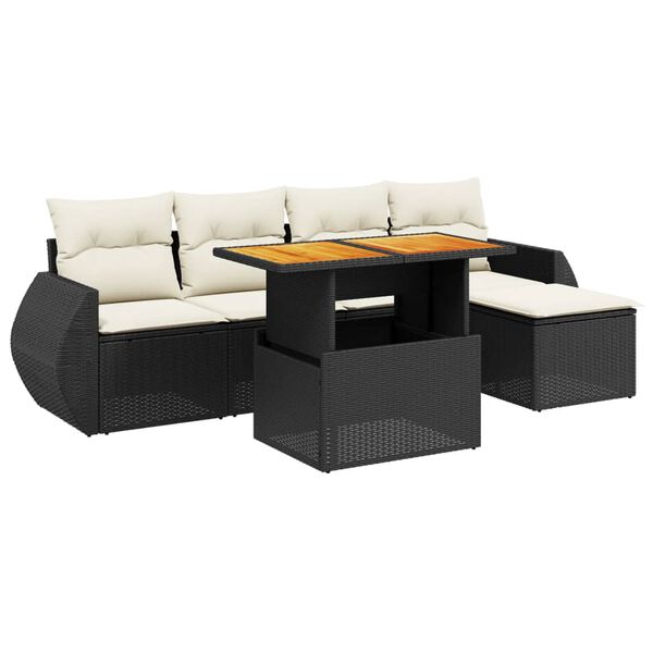 vidaXL 6 Piece Garden Sofa Set with Cushions Black Poly Rattan