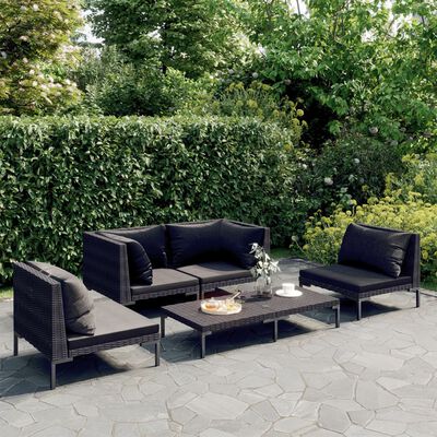 vidaXL 5 Piece Garden Lounge Set with Cushions Poly Rattan Dark Grey