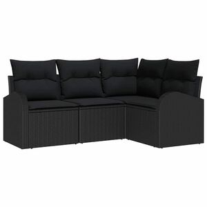 vidaXL Garden Sofa Set with Cushion 4 pcs Black Poly Rattan