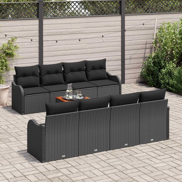 vidaXL Garden Sofa Set with Storage 9 pcs Black Poly Rattan